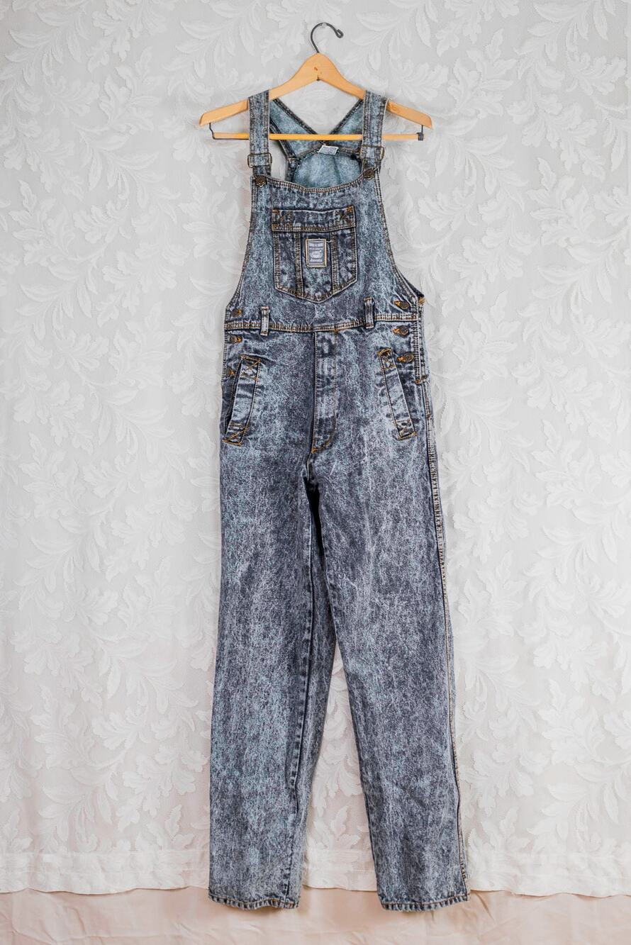 Vintage 90s JAVOLIS Acid Wash Denim Overalls, Grunge Black Cotton Dungarees, Med